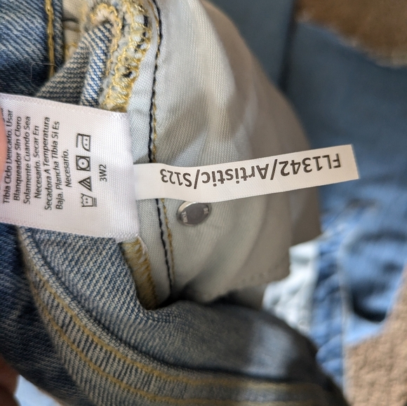 Free Assembly Patchwork Super High Rise Straight Blue Jeans sz 16 Organic Cotton - Picture 8 of 8